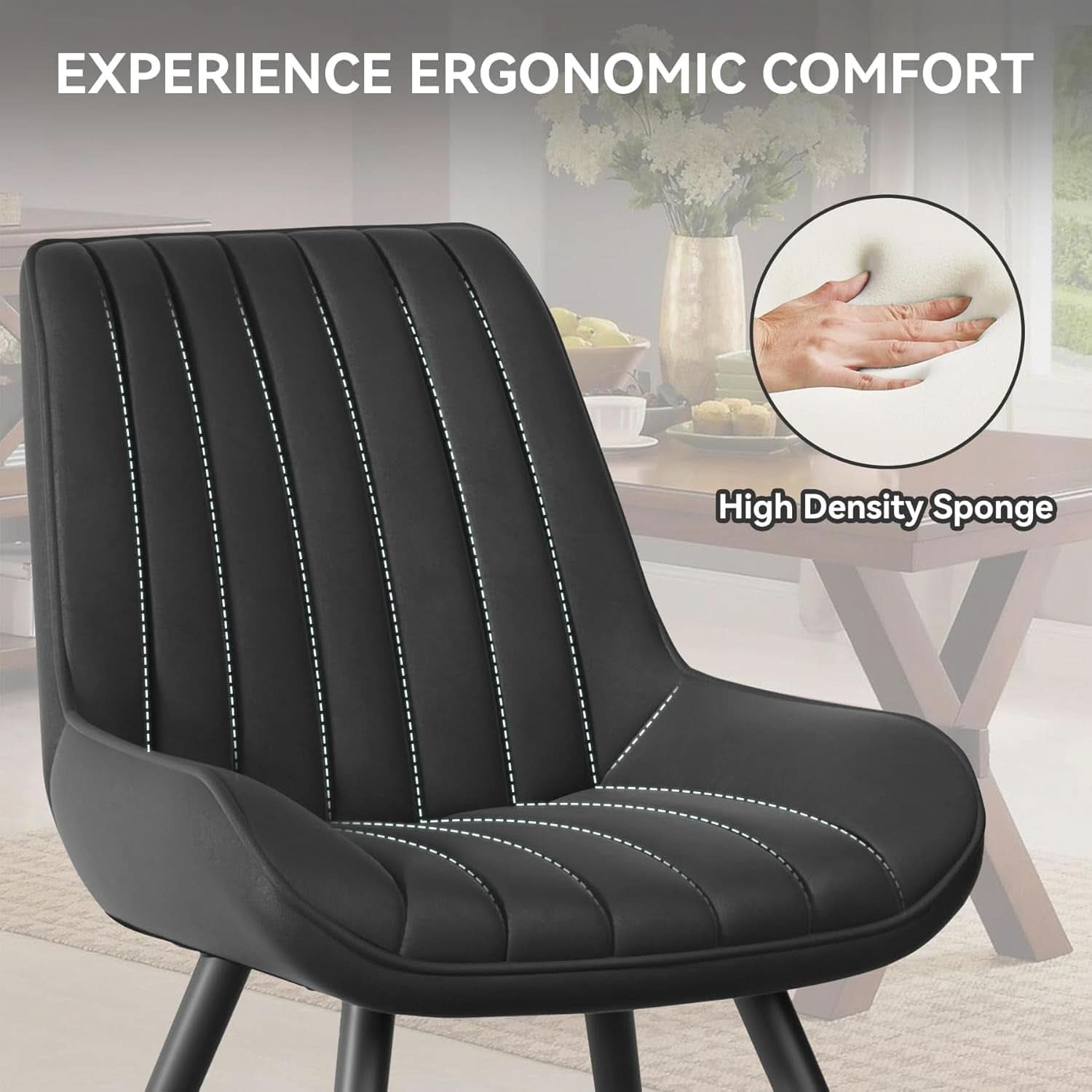 Black Upholstered Dining Chairs With Thick Cushions-1