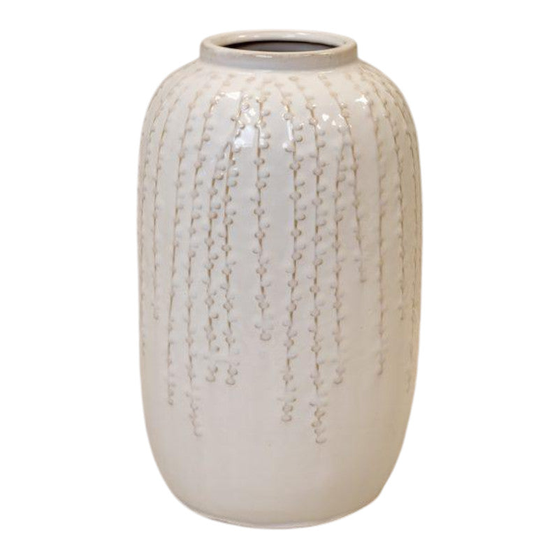 Large Cream Ceramic Ribbed Vase